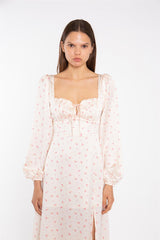 Peach-Pink Daisy Milkmaid Midi-Dress