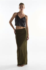 V-Neck Lace Trim Crop Top - Black