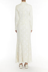 Serenity White-Lace High Neck Godet Maxi-Dress