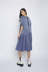 Blue Tie-Back- Midi-Dresses