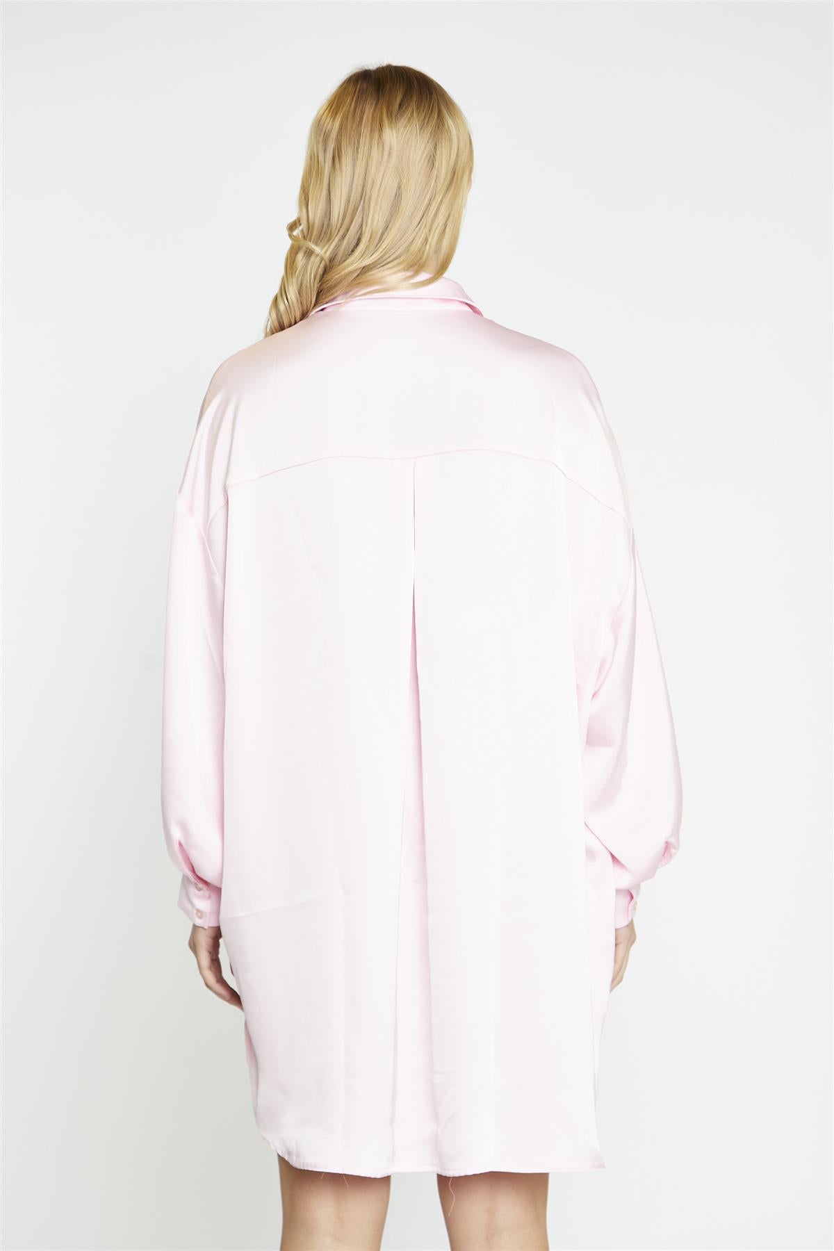 Light Pink Sateen Shirt Hi-Lo-Dress