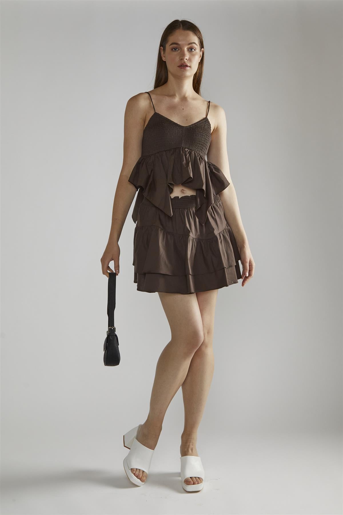 Brown Tiered Frill Cami Top