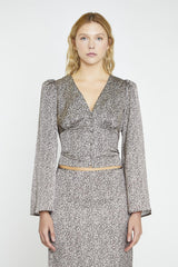 Leopard-Swirl Long-Sleeve Button-front-Top