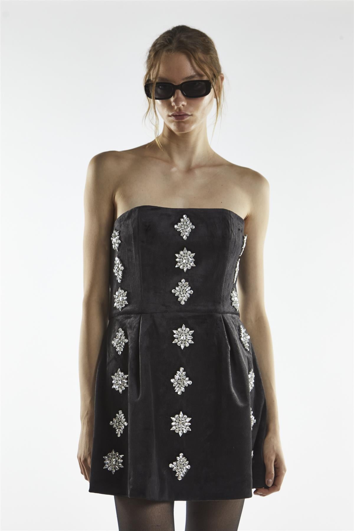 Black Bandeau Embellishment Mini-Dress