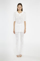 White-Textured Flared Knit-Trousers