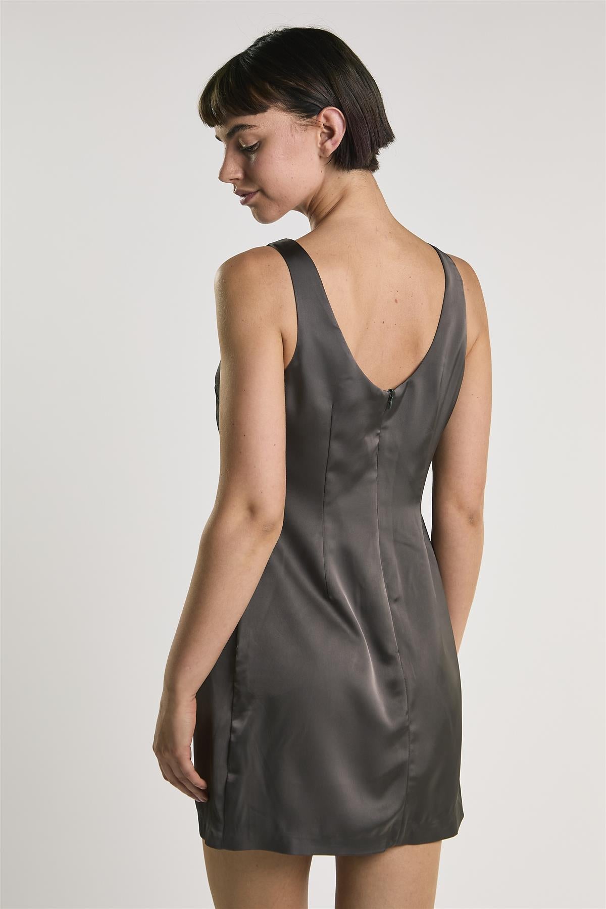 Bitter Chocolate Boat Neck Mini Shift Dress