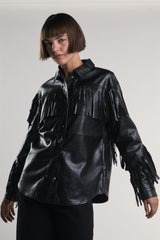 Black PU Faux-Leather Fringe Shirt