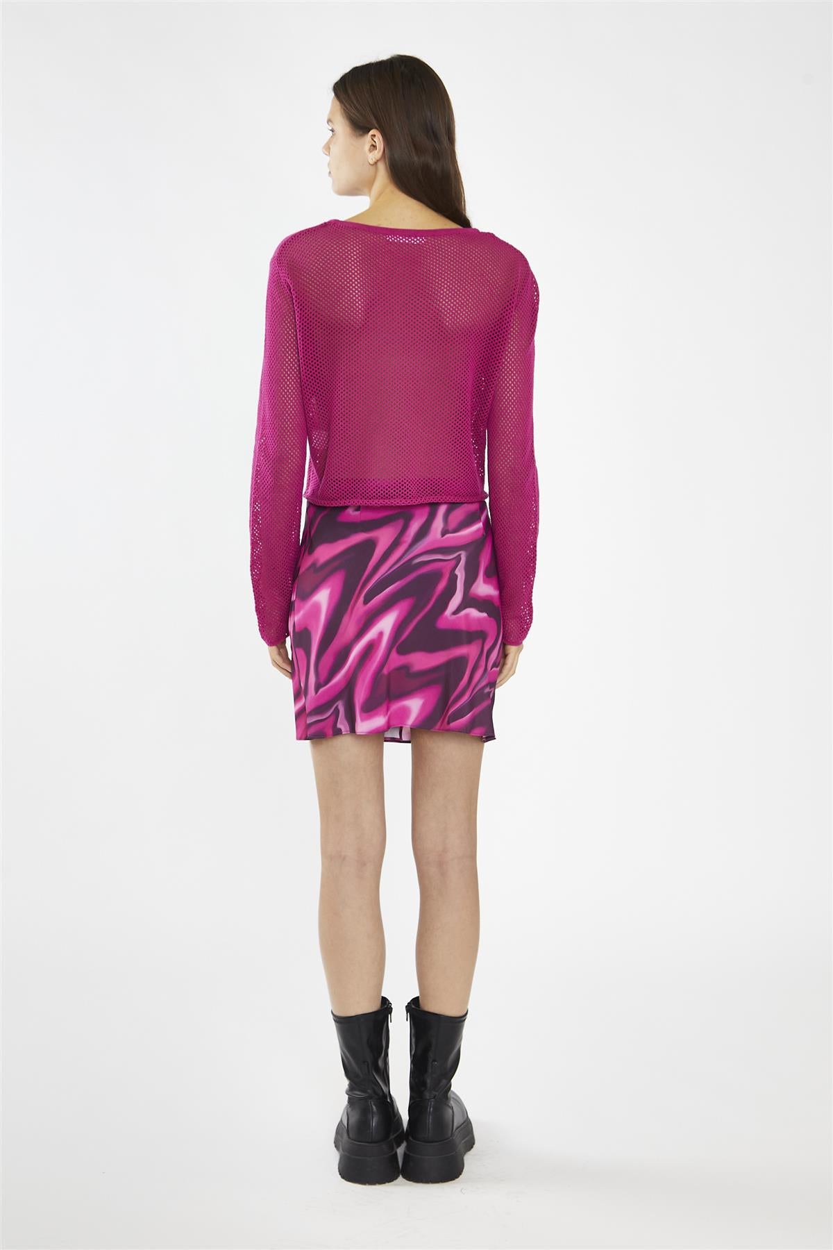 Fuchsia Crochet Long-Sleeve Top