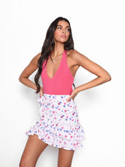 Pink Ribbed Halterneck Bodysuit