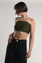 Black-Silver-Glitter Bandeau Crop-Top