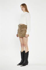 Denim Combat Mini Skirt - Light Brown Wash