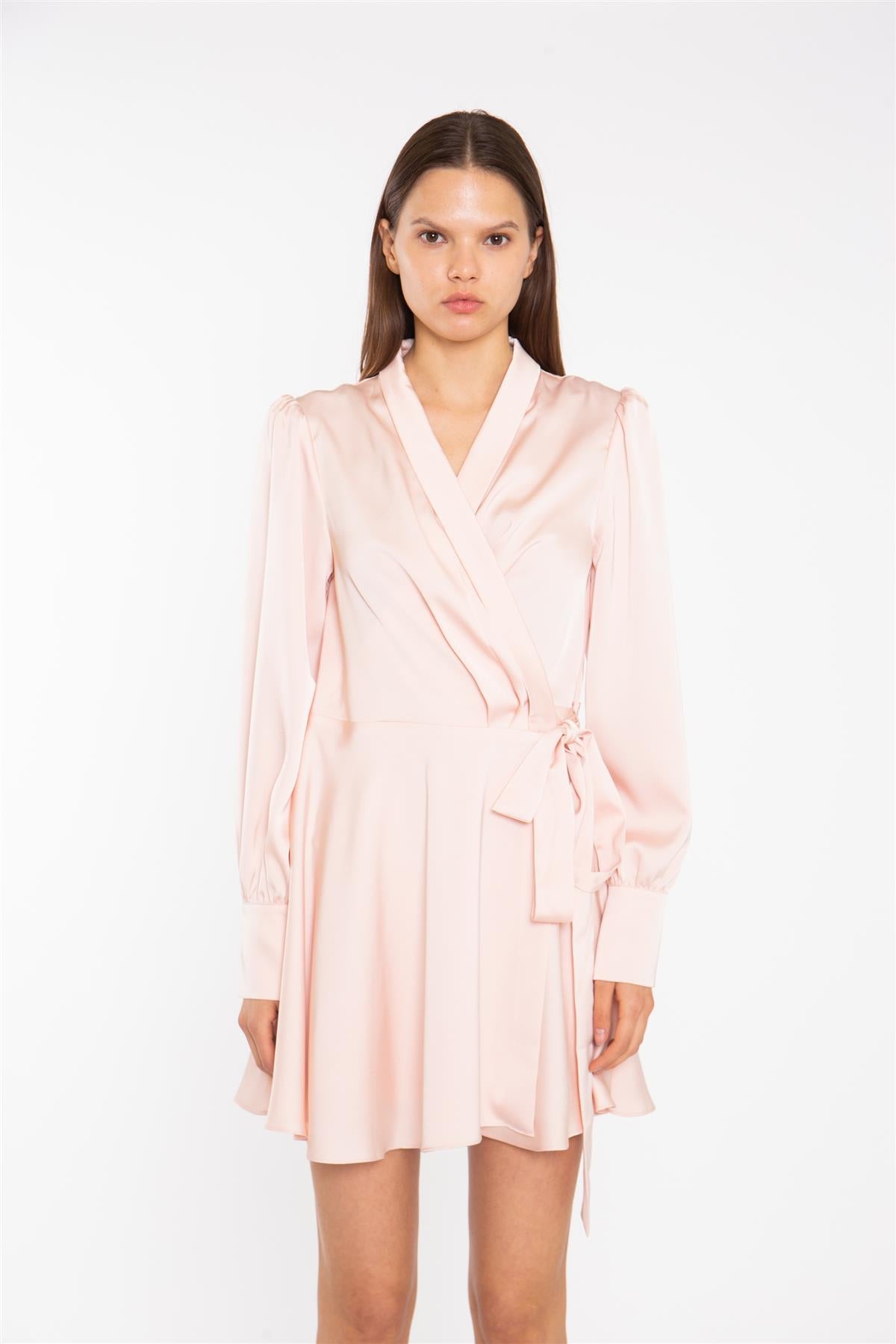 Nude-Peach Wrap Mini-Dress