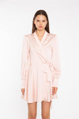 Nude-Peach Wrap Mini-Dress