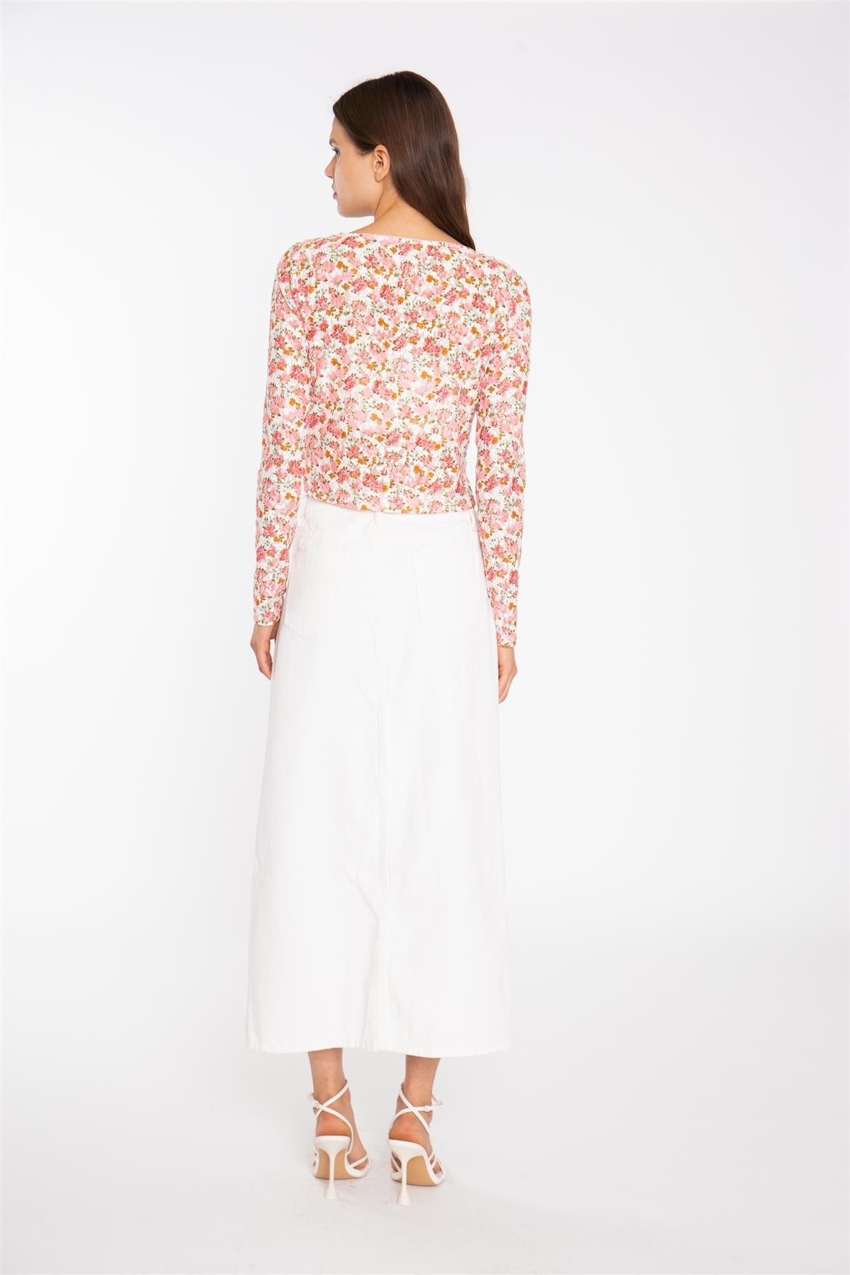 Pink Multi-Floral Lace Bodycon-Top