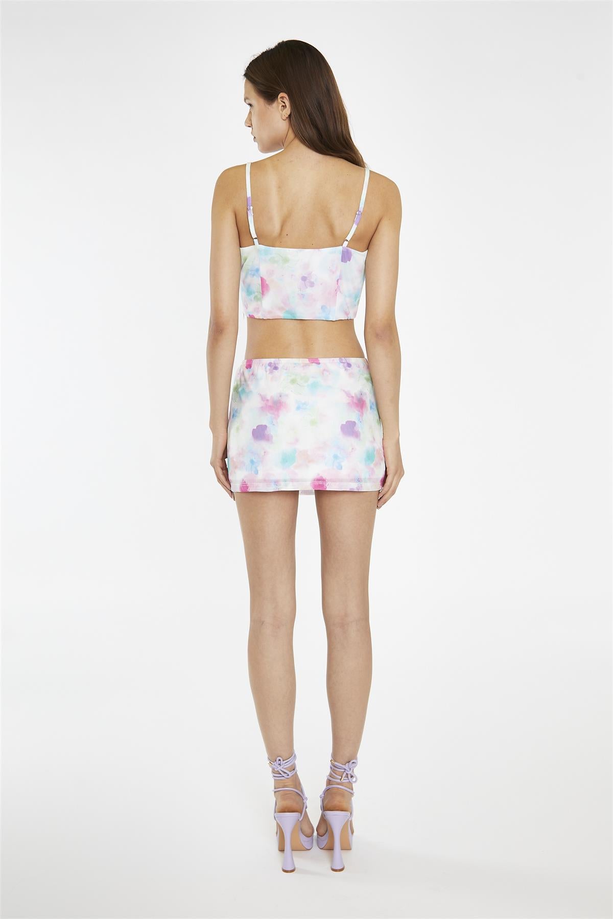 Watercolour Floral Mesh Square Neck Crop Top