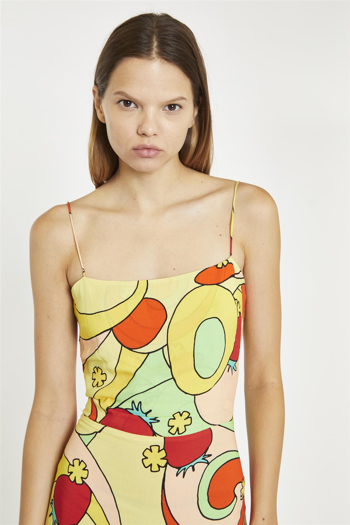 Psychedelic-Strawberry Slim-Spaghetti-Strap Maxi-dress