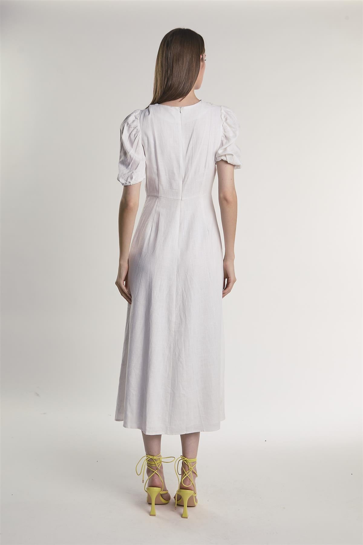 Off-White Button-Front-Twist Midi-Dress