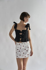 White-Ditsy-Denim Mini-Skirts