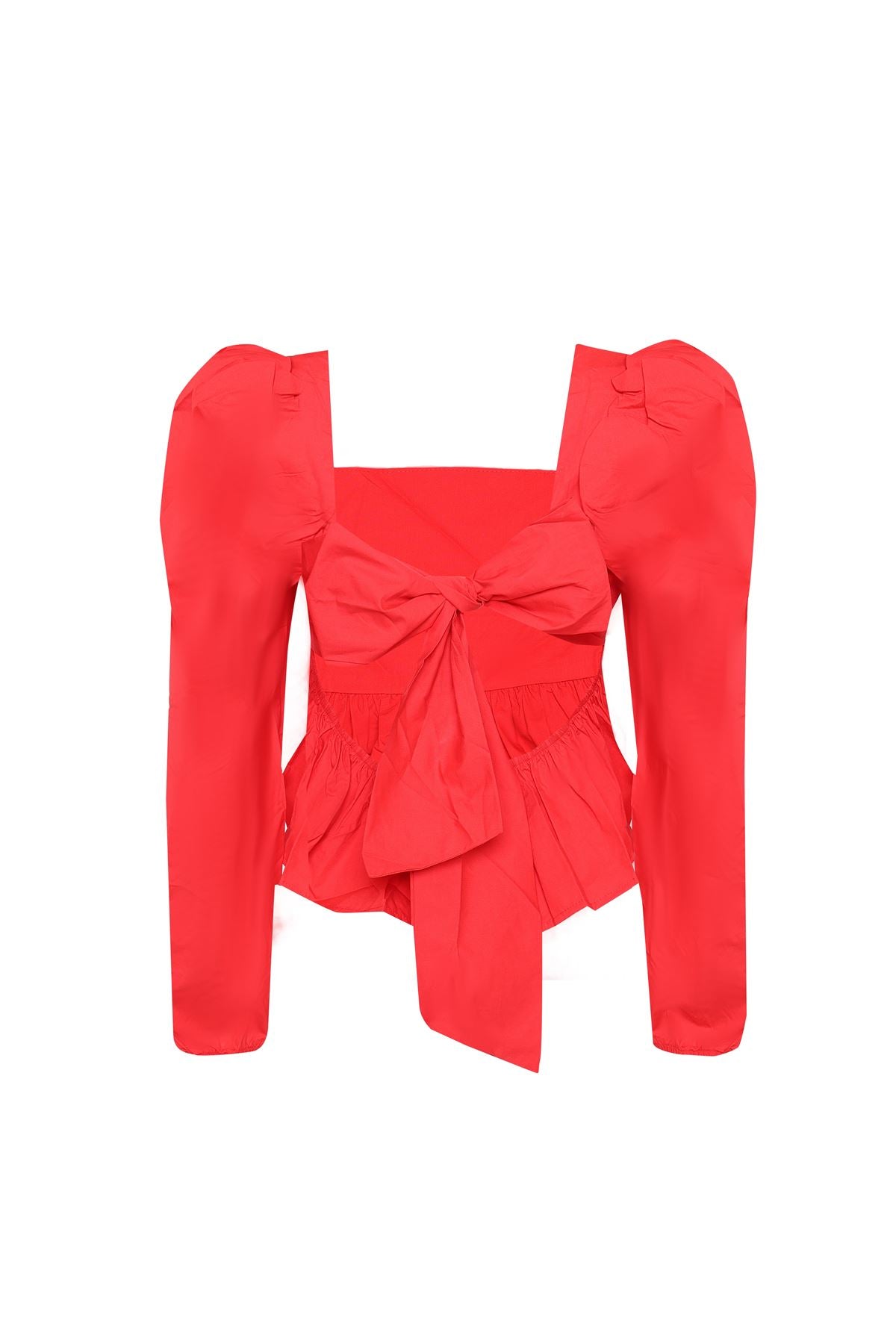 Red Puff Long Sleeve Open Back Top