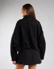 Black Suede Boxy Collared Jacket