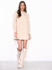 Stone Corduroy Collar Button Front Mini Dress