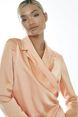 Peach Wrap Shirt Mini-Dress