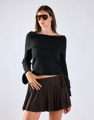 Dark Brown Check Pleated Tie Mini Skirt