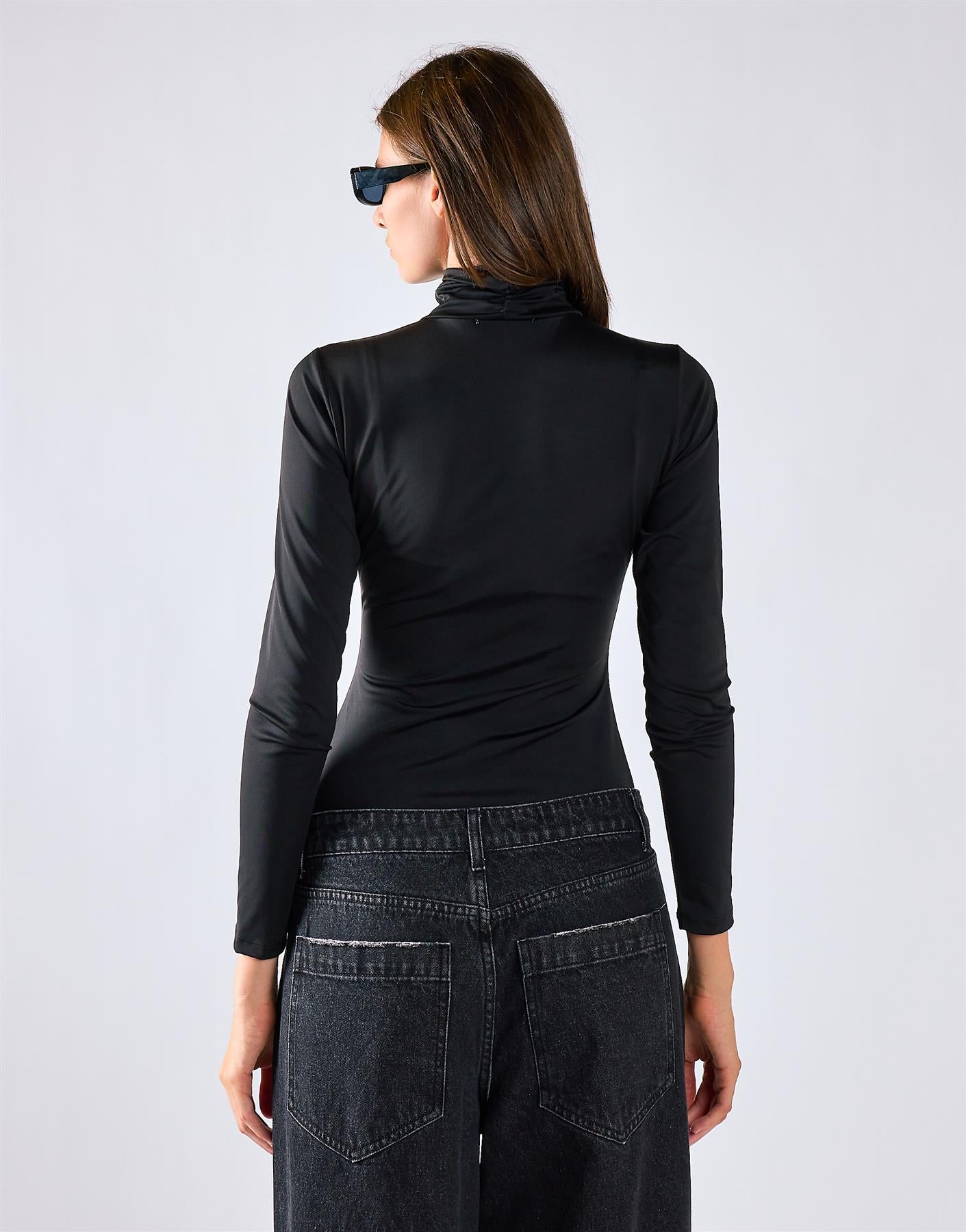 Black High-Neck Long Sleeves Bodysuit