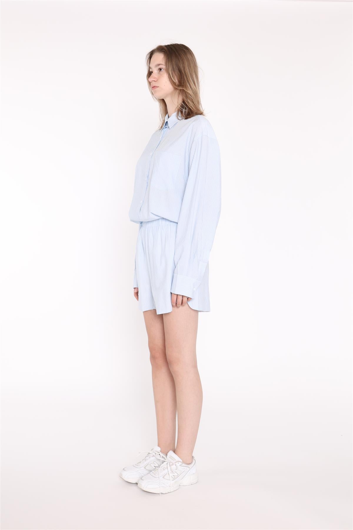 Light-Blue Stripe Side Split Shorts