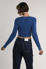 Legion-Blue Ribbed-Long-Sleeve Crop-Top