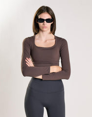 Agon Women's Brown Long Sleeve Square Neck Top