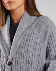 Grey Marl Cable Knit Midi Length Cardigan