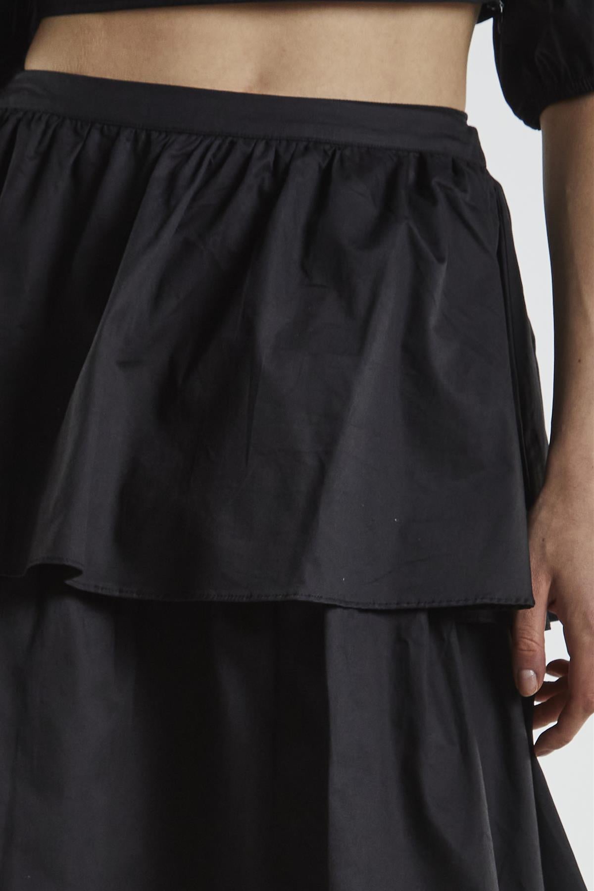 Black Tiered Midi Skirt