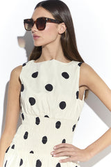 Cream Spot Smocked Waist Mini Dress