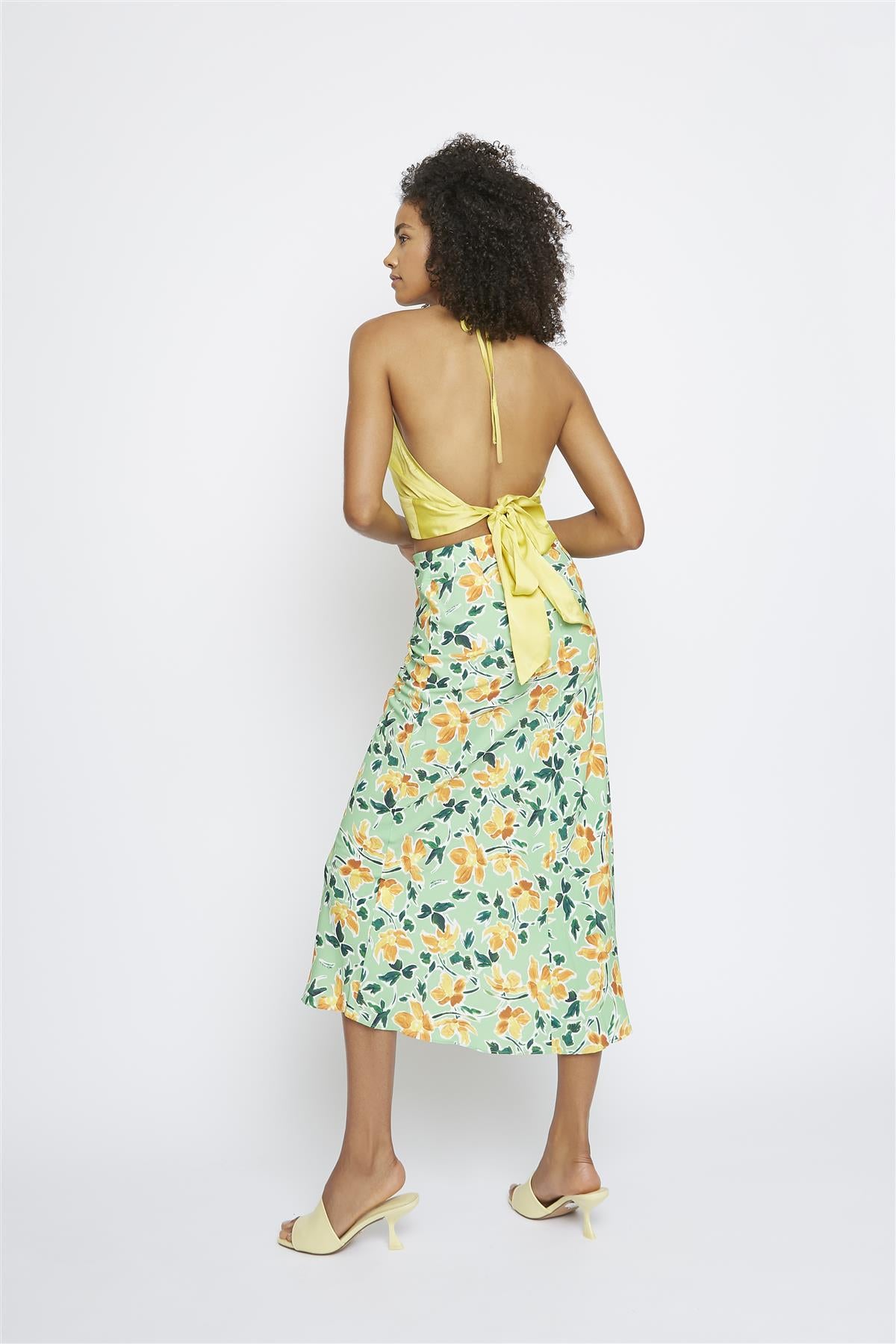 Golden-Yellow-Sateen Halter Crop-Top