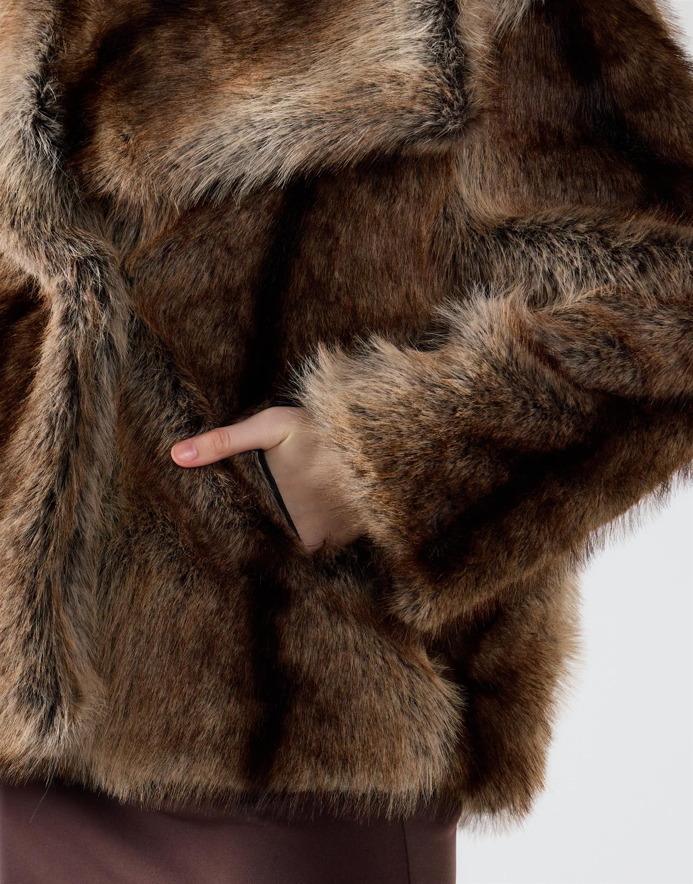 Brown Stripe Fur Jacket