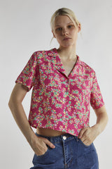 Hot-Pink Multi Ditsy-Floral Crop-Top