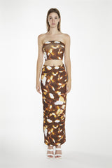 Brown Digital-Leaf Bodycon Maxi-Skirt