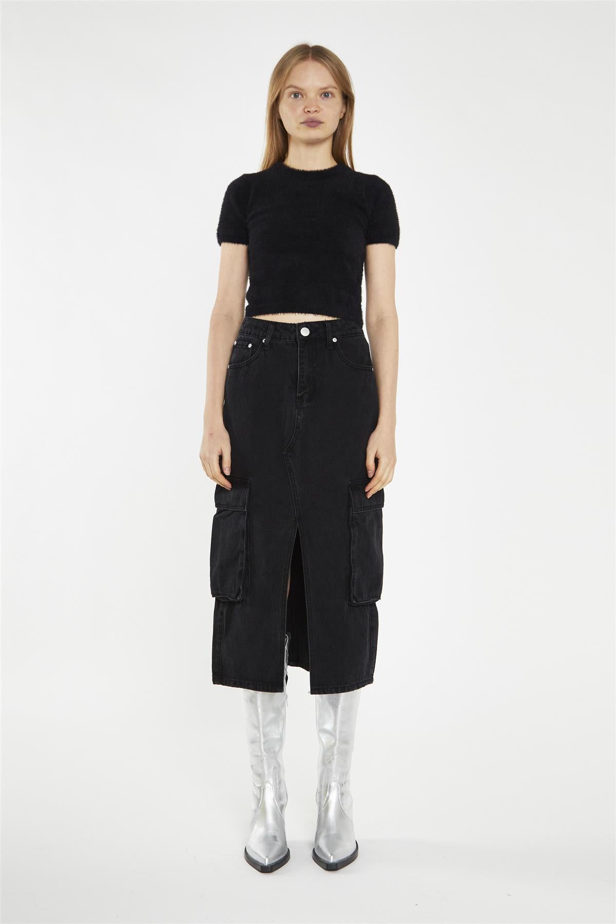 Cargo Midi Skirt - Washed Black