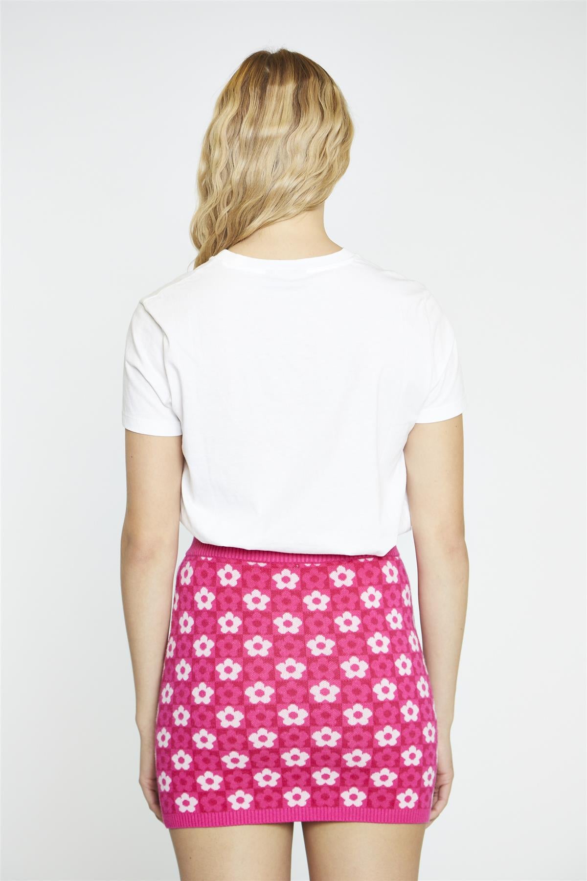 Pink Flower Check Bodycon Mini-Skirt