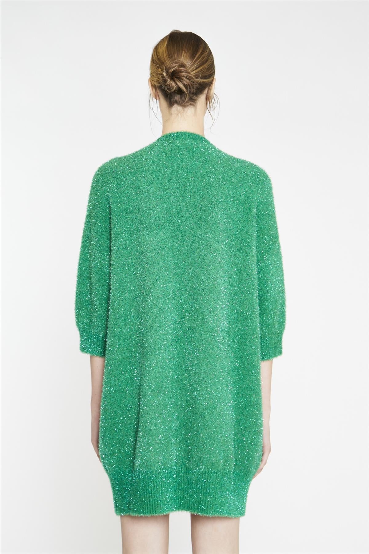 Green White Glitter Heart Sweater Mini-Dress