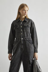 Black Stonewash-Denim Jumpsuit
