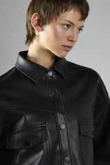 Black Pu Asymmetric Fringe Button-front Jacket