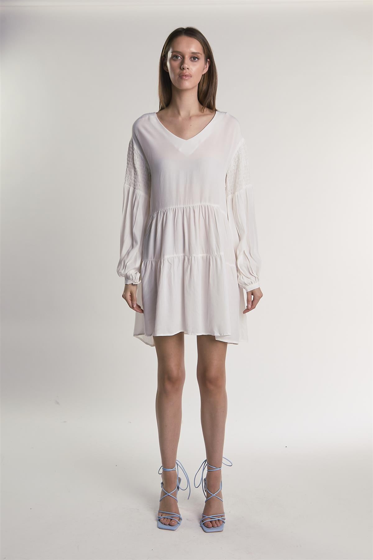 White Tiered Midi-Dress