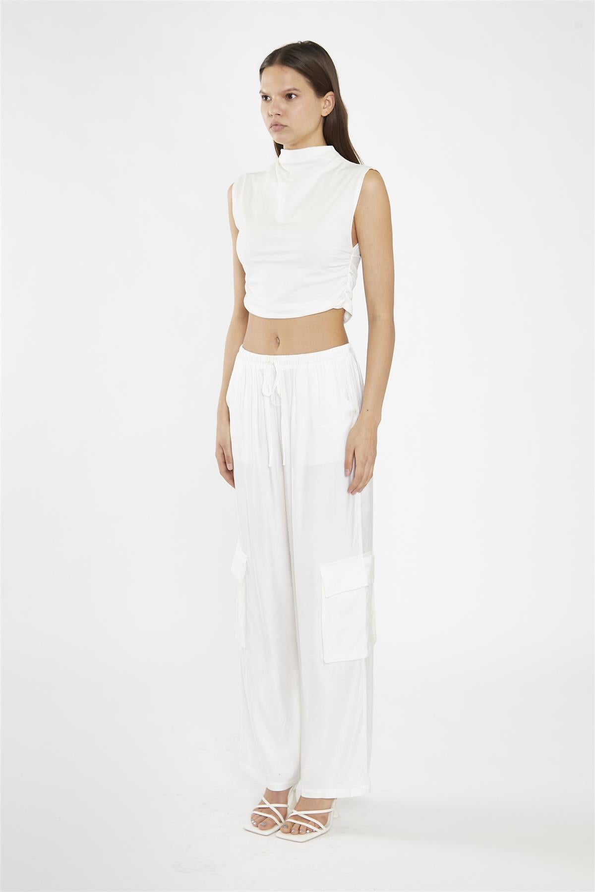 Off-White High-Neck Sleeveless Crop-Top