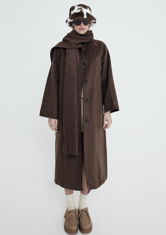 Chocolate Brown Lapel Collar Midi Coat