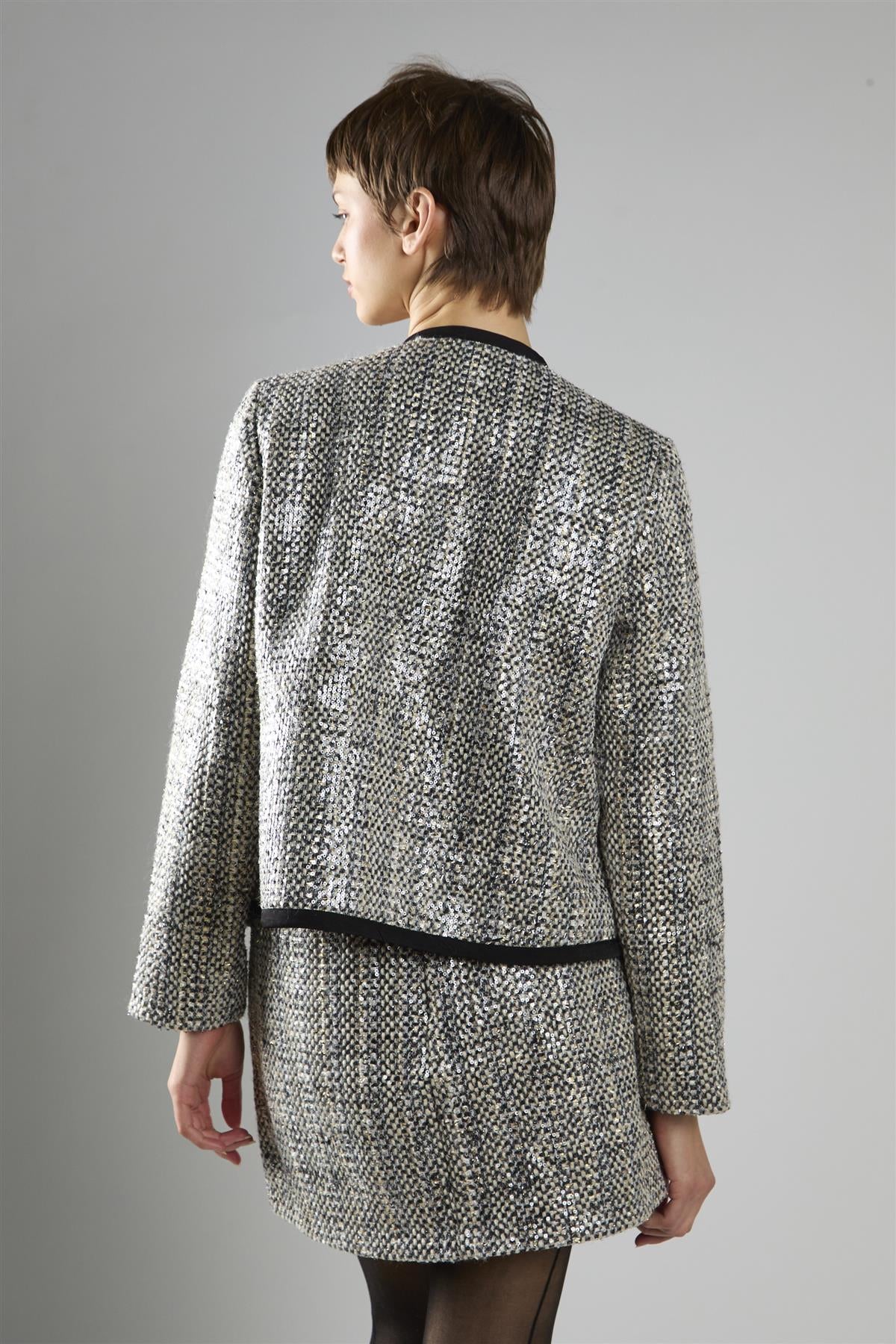 Black Sequin Tweed Mid-Rise Mini Skirt