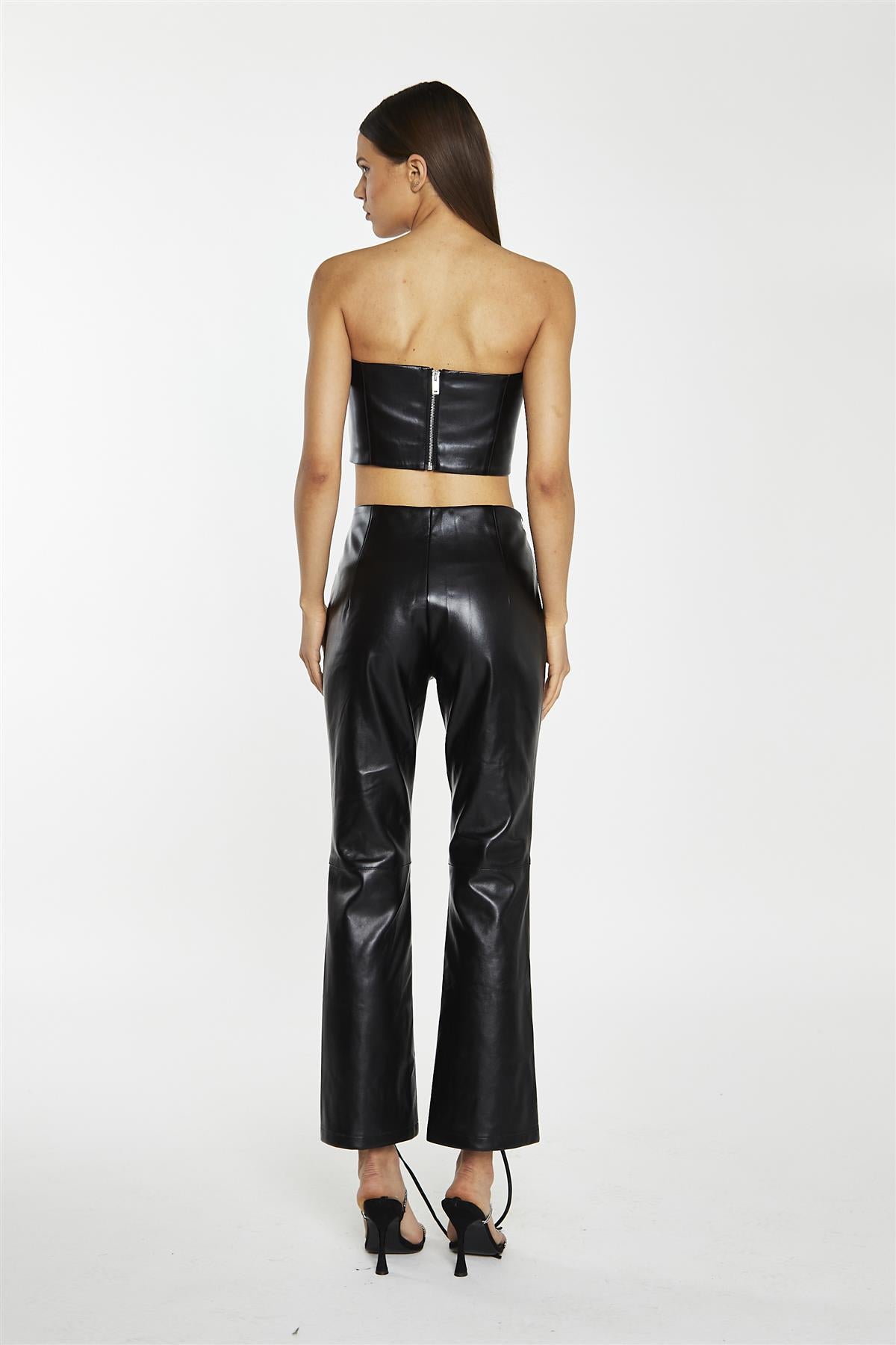 Black PU Lace-Up-Trousers