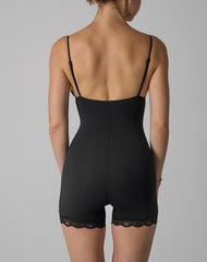 Agon Black Lace-Trimmed Deep V Sculpting Playsuit