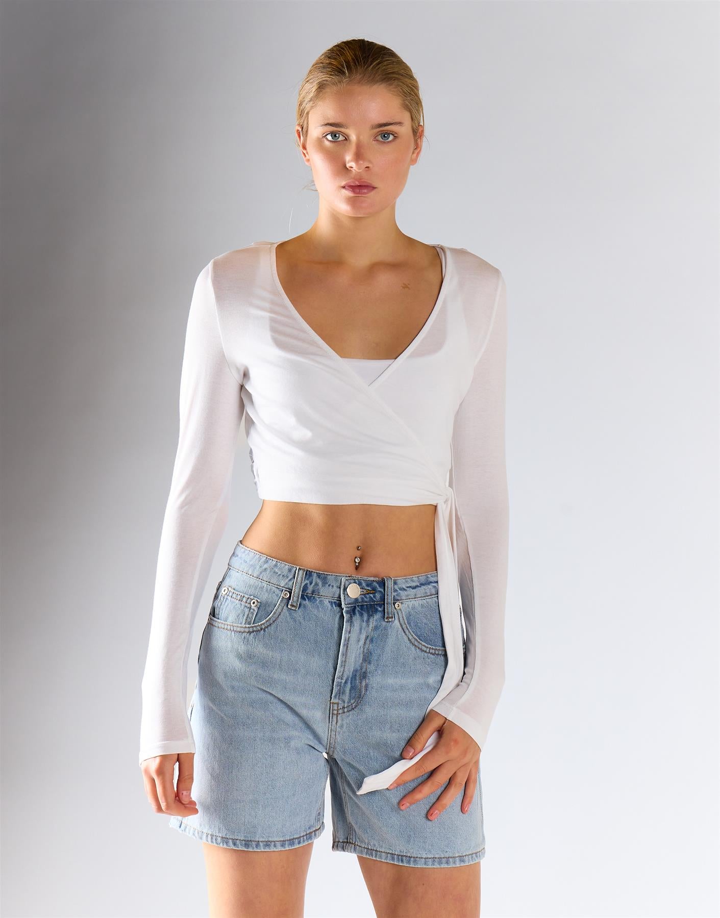 Long Sleeve Cropped Top - Cream